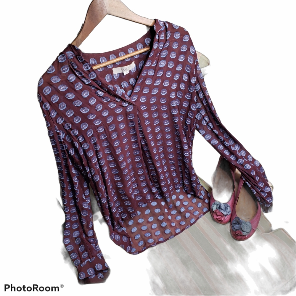 Purple Burgundy Silk Chiffon Abstract Texture Academia Fairy Whimsigoth Blouse S